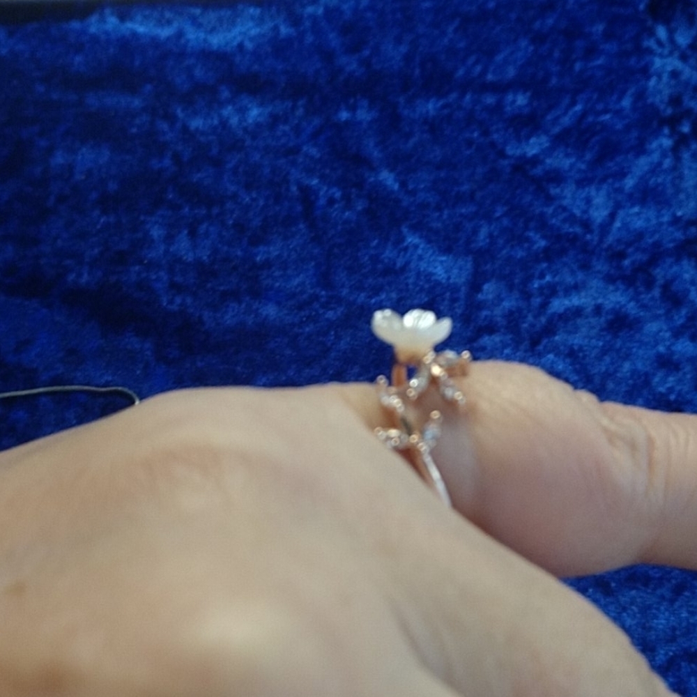 Rose Gold Plated Cherry Blossom Flower Bypass Ring CZ Crystal Sparkle - Picture 3 of 10